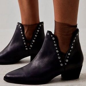 Free People Charm Double-V Ankle Studded Black  Boots 7.5/37.5, 9/40,9.5/39.5